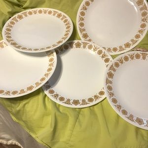 5 Corelle Dinner plates Livingware Butterfly Gold